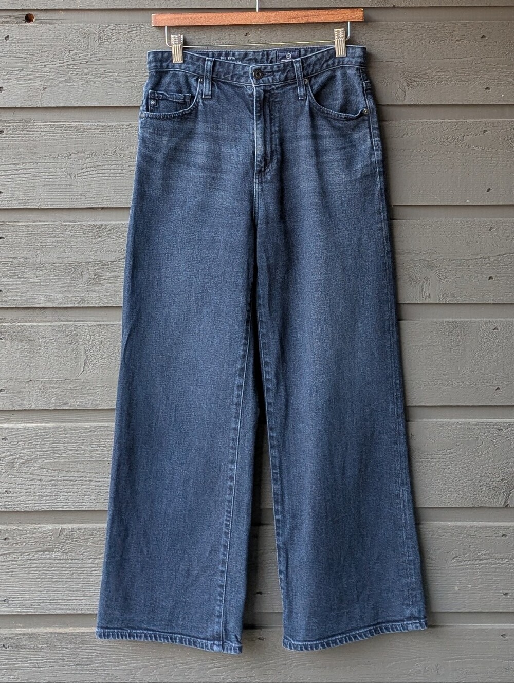 AG The Etta High Waisted Wide Leg Crop Jeans Size 28R Blue Black Wash
